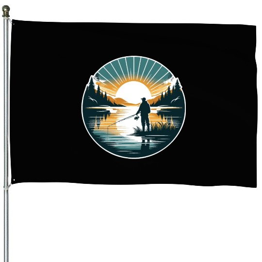 Serene Sunrise Fishing - Peaceful Morning Lake House Flags