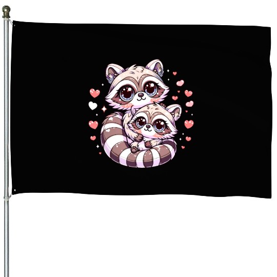 Raccoon Love Embrace Valentine Raccoon Adorable House Flags