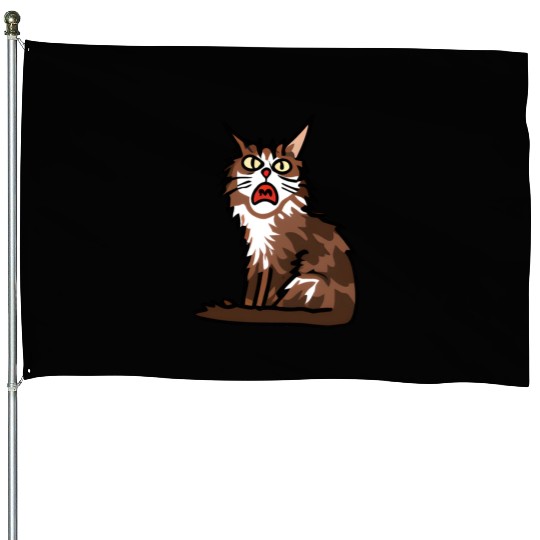 Maine Cat - Grumpy or Surprised Expression House Flags