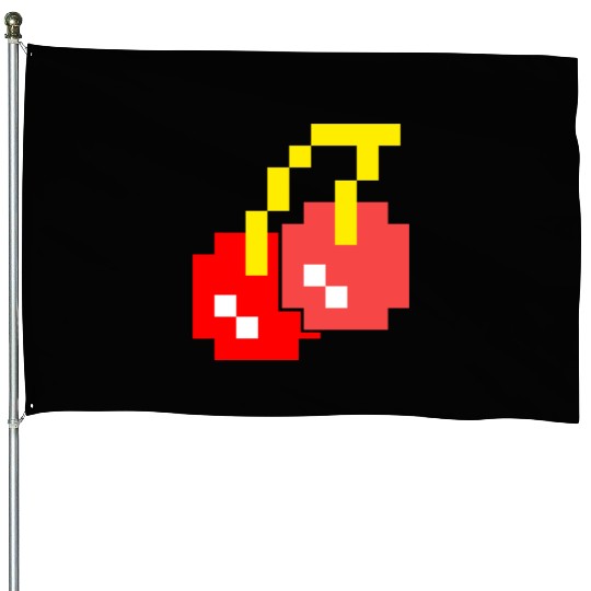 8 Bit Pixel Cherries 80s Video Game Halloween House Flags