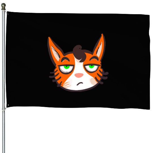 Orange Grumpy Cat Green Eyes House Flags