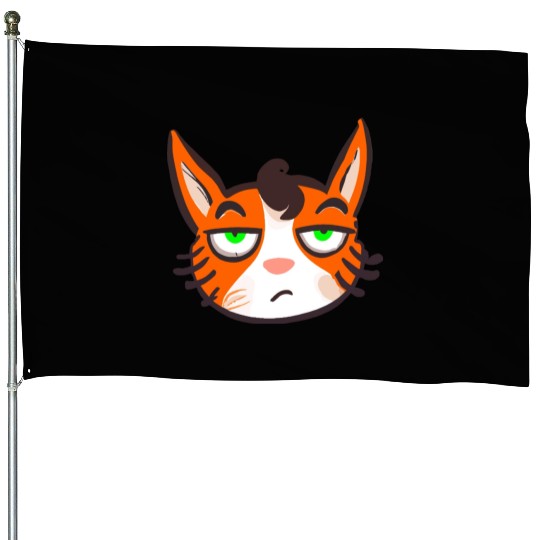 Orange Grumpy Cat Green Eyes House Flags