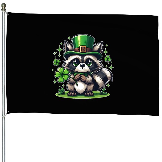 St. Patrick's Day Raccoon Revelry House Flags