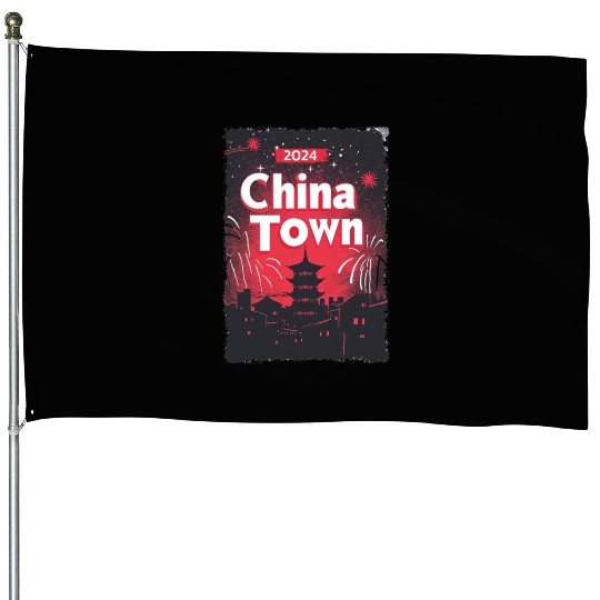 ChinaTown Ignites: Synthwave Red & Black Shiluette House Flags