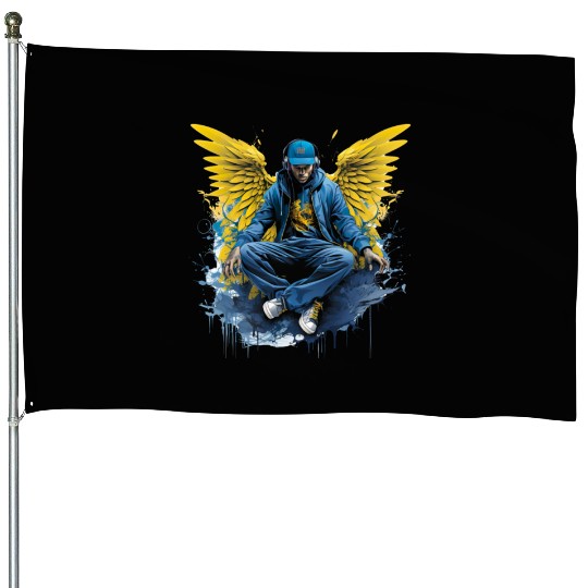 Urban Angel Wings DJ Graphic Stylish Streetwear House Flags