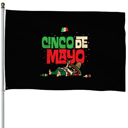 Cinco De Mayo May 5 Drunk Mexican Flag House Flags