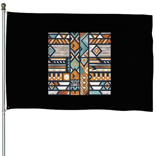 Urban Tribal Pattern - Aztec - Concrete and Wood House Flags