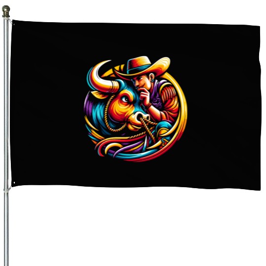 Rodeo Bull Riding Livestock Show Farmer Cattle House Flags