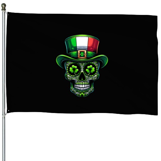 St Patricks Day Irish Sugar Skull Day Of Dead House Flags