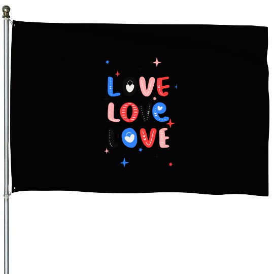 White Red Pink Light Blue Black Bold Valentine House Flags