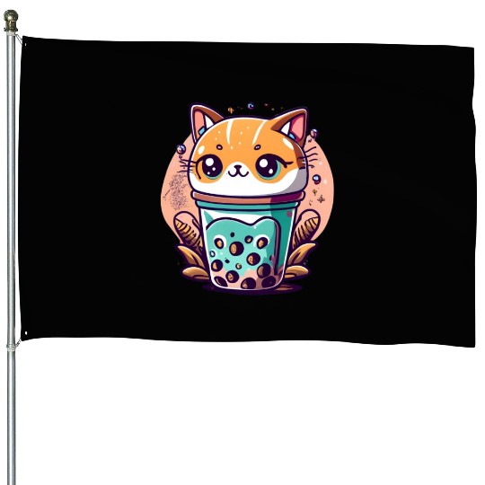 Anime Cat Bubble Tea House Flags