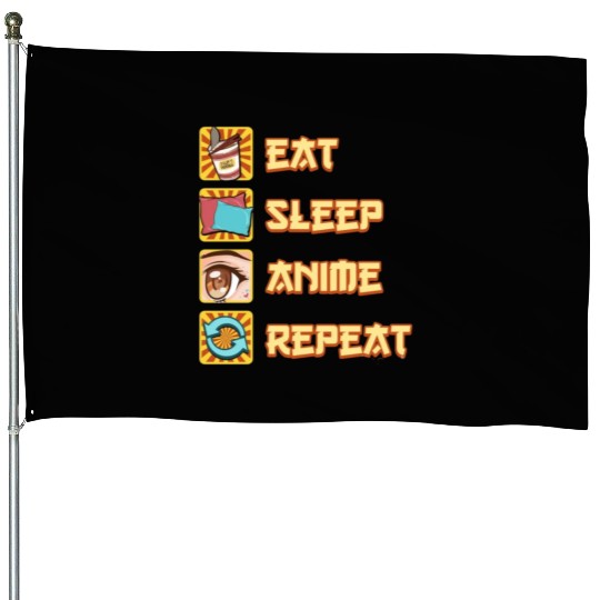 funny eat sleep anime repeat the perfect presents House Flags