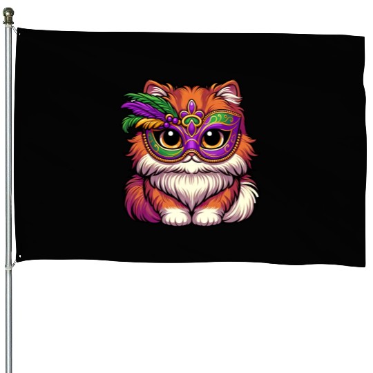 Mardi Gras Persian Cat, Dressed-up Cat House Flags