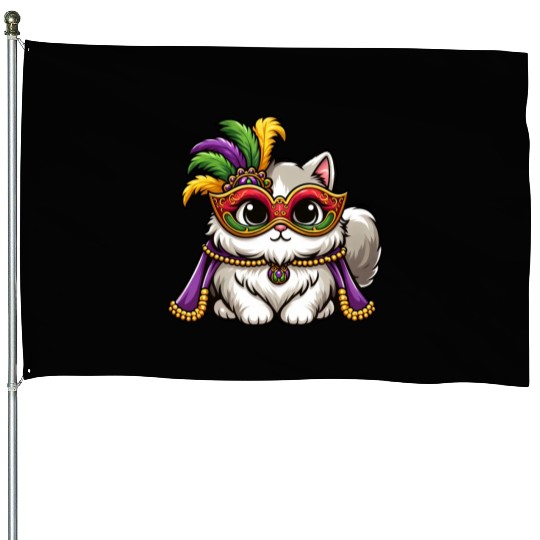 Mardi Gras Persian Cat, Masked Cat Costume House Flags