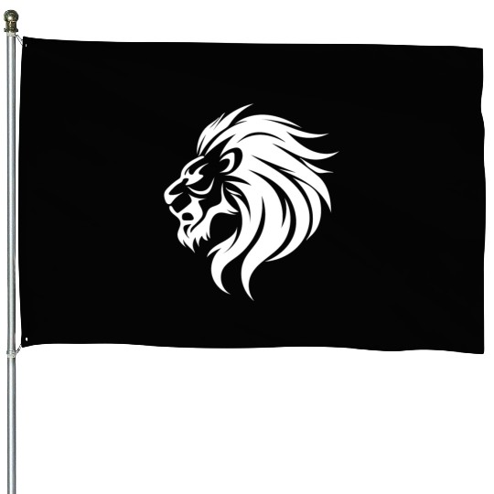 Angry Lion Head Tattoo Style Waving Mane House Flags
