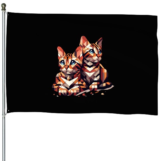 Bengal Kittens Geometric Shape House Flags