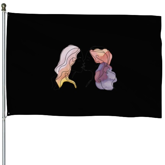 Lesbian Couple Simple Minimalistic Drawing House Flags