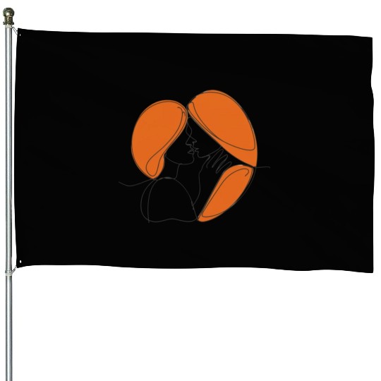 Elegant Lesbian Couple Kissing Line Drawing House Flags