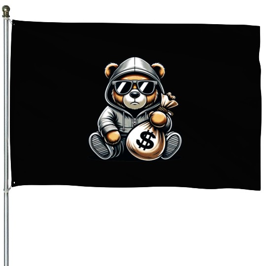 teddy bear holding a money bag House Flags