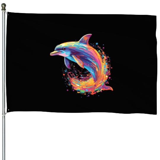 Watercolor Colorful Dolphin Colorful Animals House Flags
