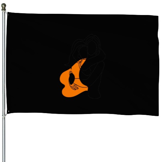 Lesbian Couple Minimalist Line Art House Flags