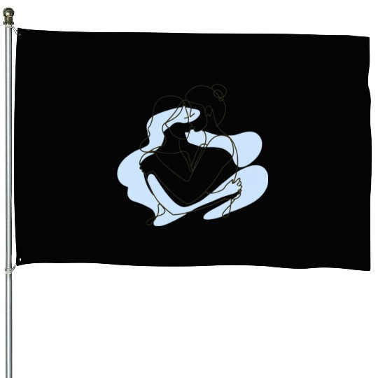 Abstract Line Art Lesbian Couple House Flags
