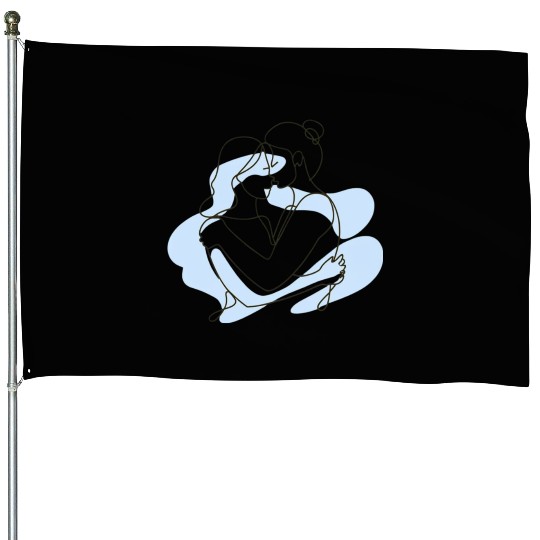 Abstract Line Art Lesbian Couple House Flags