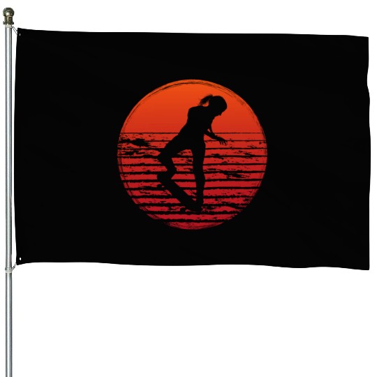 Retro Skater Girl Skateboarder Skateboard House Flags
