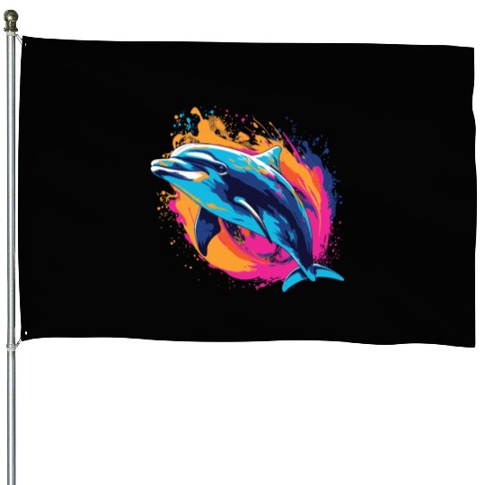 Watercolor Colorful Dolphin Colorful Animals House Flags