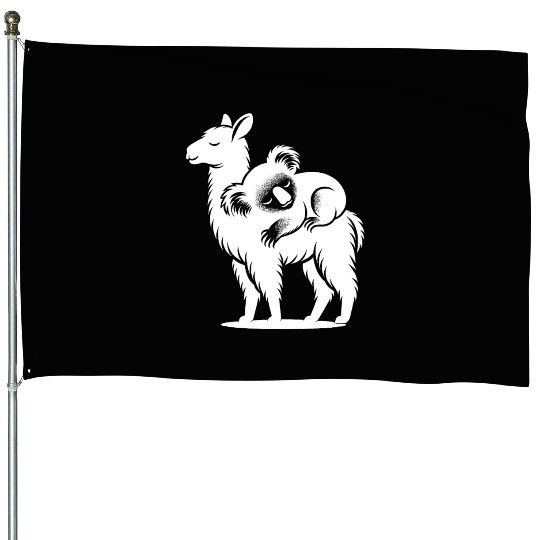Funny Llama With A Chilling Koala On Its Back House Flags