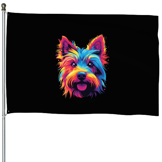 Watercolor Colorful Australian Silky Terrier House Flags
