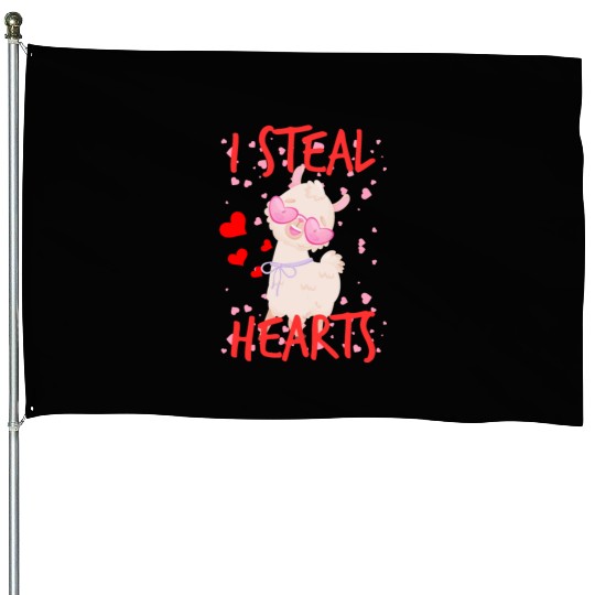 Cute Llama alpaca valentine day for couples House Flags