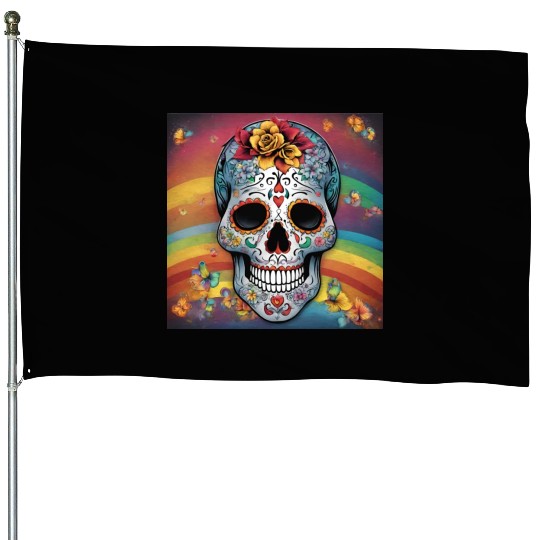 A Sugar Skull pastel colors & Rainbow House Flags