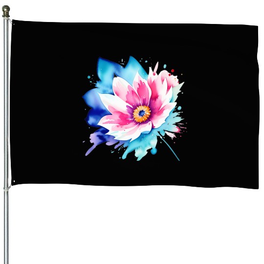 Color Splash: pink flower House Flags