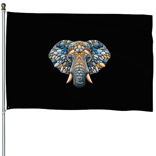 Serene Azure Elephant Pebble Art Portrait House Flags