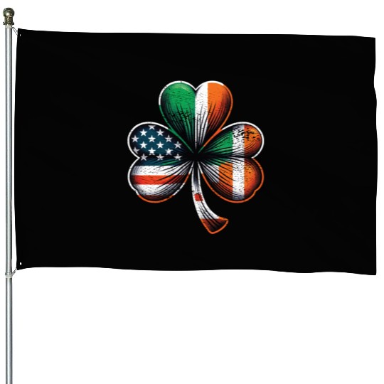 Irish American Shamrock Stars Stripes House Flags