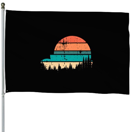 Retro Evergreen Sunset Stepped Circle Design House Flags