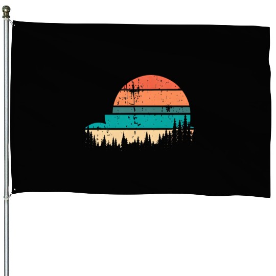Retro Evergreen Sunset Stepped Circle Design House Flags