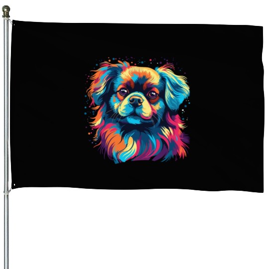 Watercolor Colorful Tibetan Spaniel House Flags