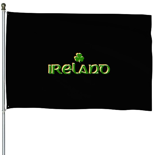 Ireland Celtic Text Shamrock in Green White & Gold House Flags