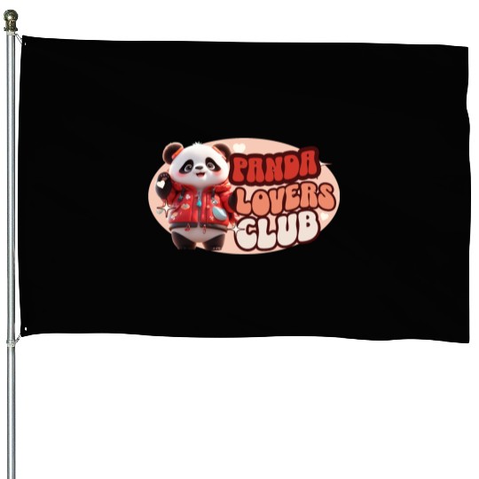 Cute Panda personified with red jacket House Flags