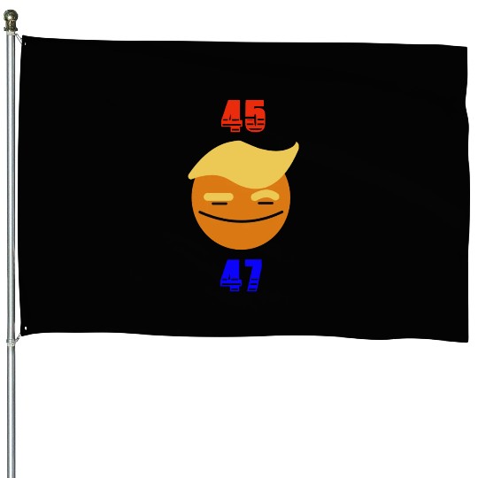 Support Donald J. Trump. 45 47 Trump Smile Face. House Flags