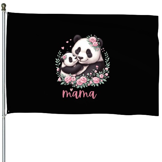 Panda Lover I Mama Panda And Cub Mother's Day House Flags