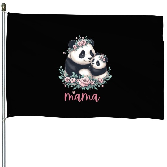 Panda Lover I Mama Panda And Cub Mother's Day House Flags