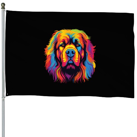 Watercolor Colorful Tibetan Mastiff House Flags
