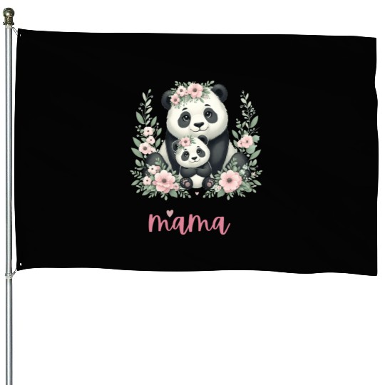 Panda Lover I Mama Panda And Cub Mother's Day House Flags