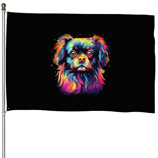 Watercolor Colorful Tibetan Spaniel House Flags