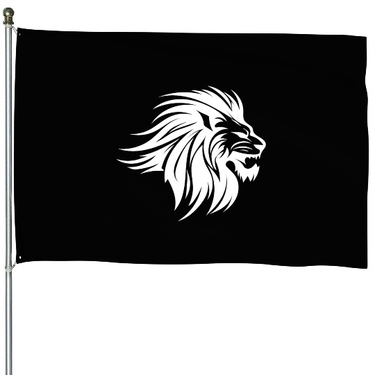 Waving Mane Lion Head Tattoo Ink Style House Flags