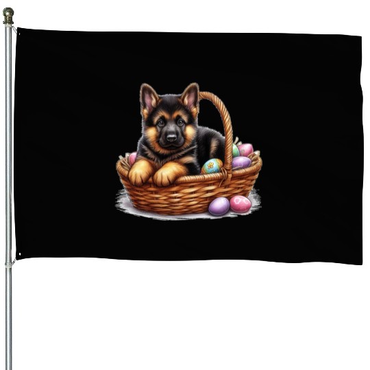 Easter Puppy with Colorful Eggs House Flags