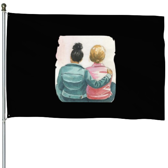 Watercolor Lesbian Couple House Flags